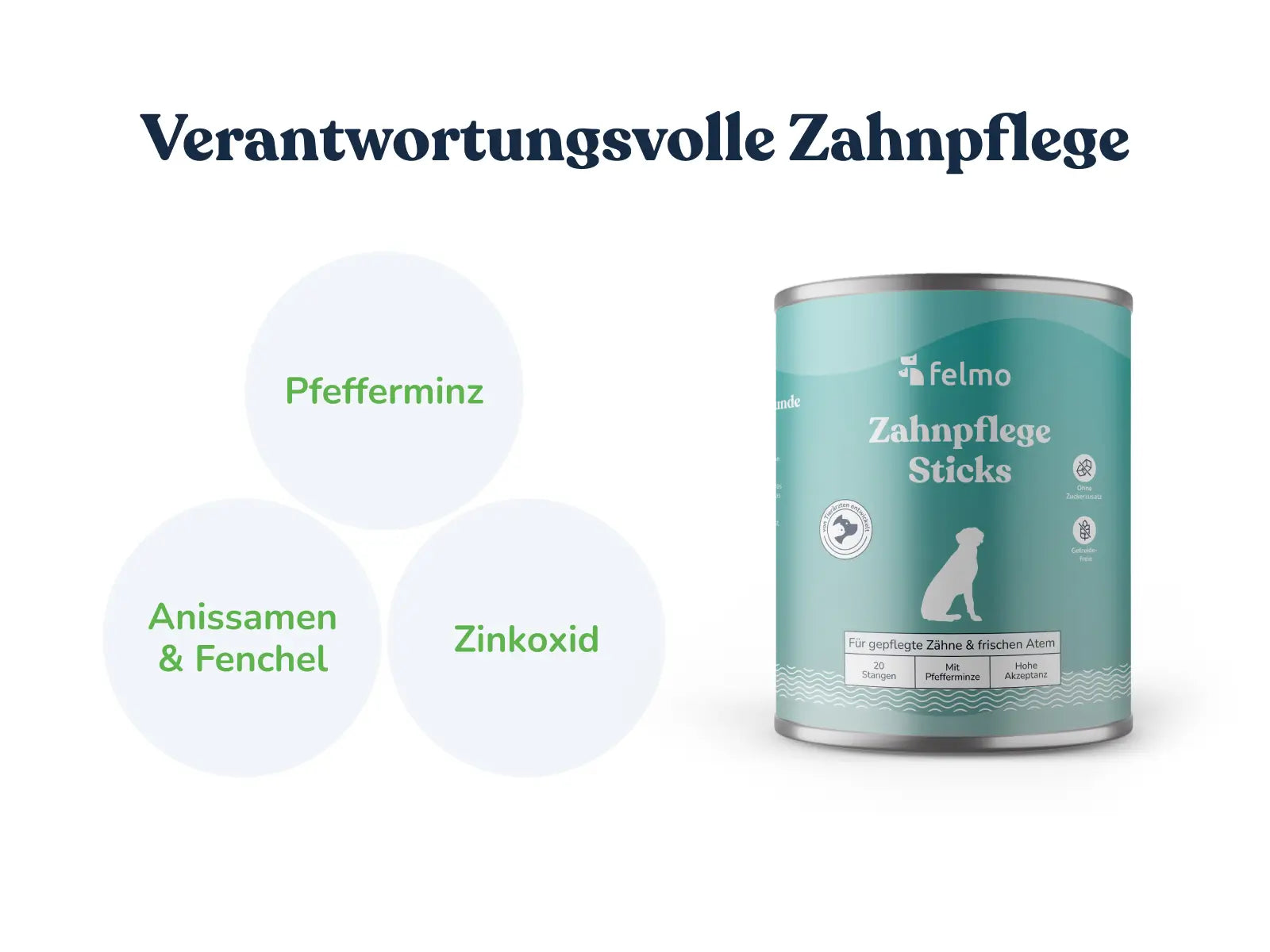 felmo Zahnsticks für Hunde mit Auflistung der Inhaltsstoffe