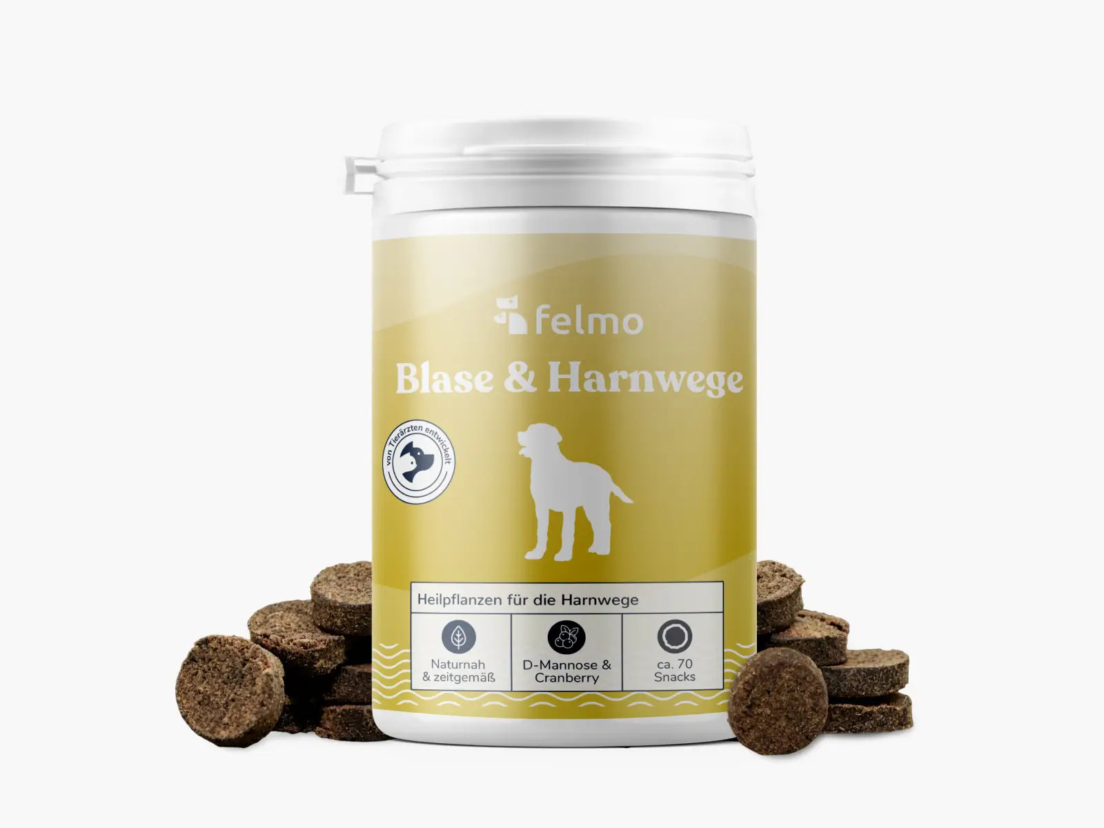 felmo Blasen- und Nieren-Snacks für Hunde 180g, Vorderansicht der Verpackung 
