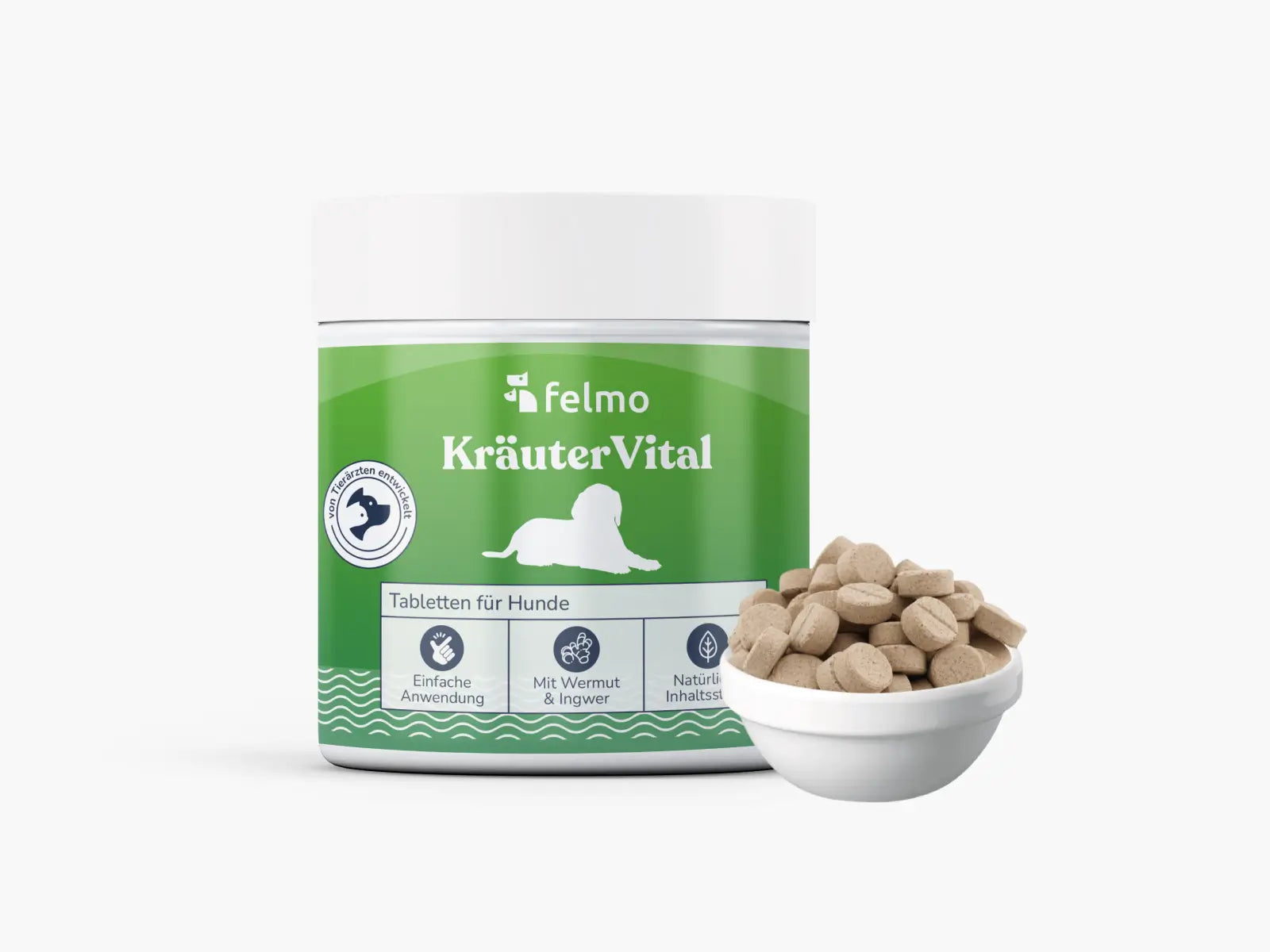 felmo KräuterVital Tabletten für Hunde 120g, Vorderansicht der Verpackung 