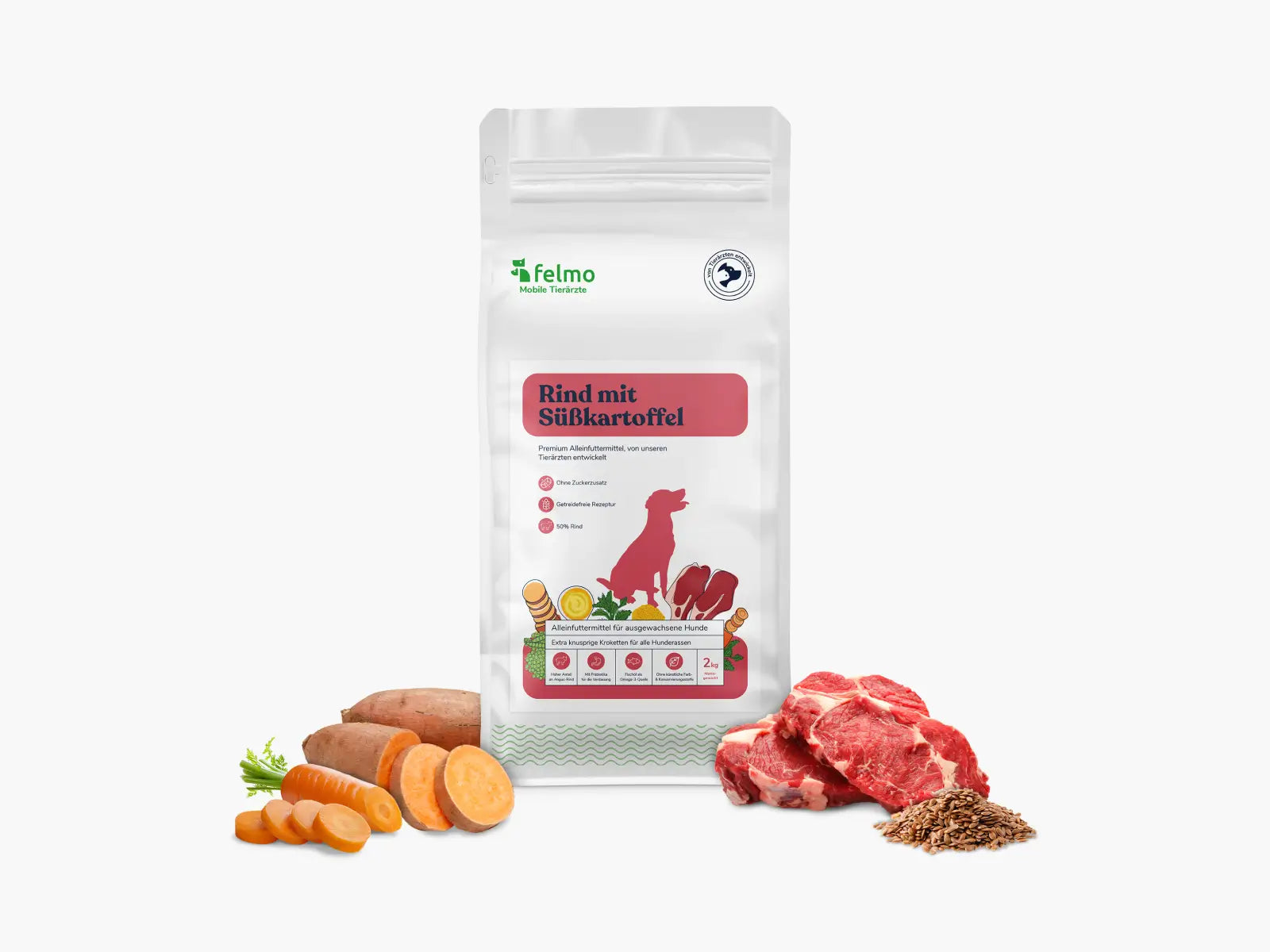 Trockenfutter mit Rind & Süßkartoffel für Hunde (2kg)