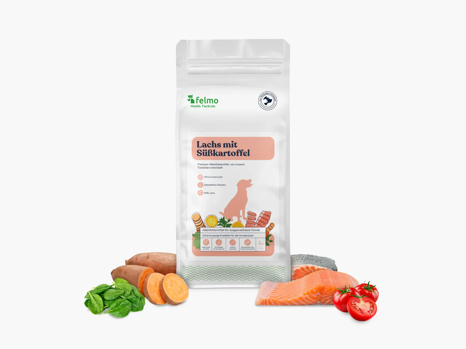 Trockenfutter mit Lachs & Süßkartoffel für Hunde (2kg)