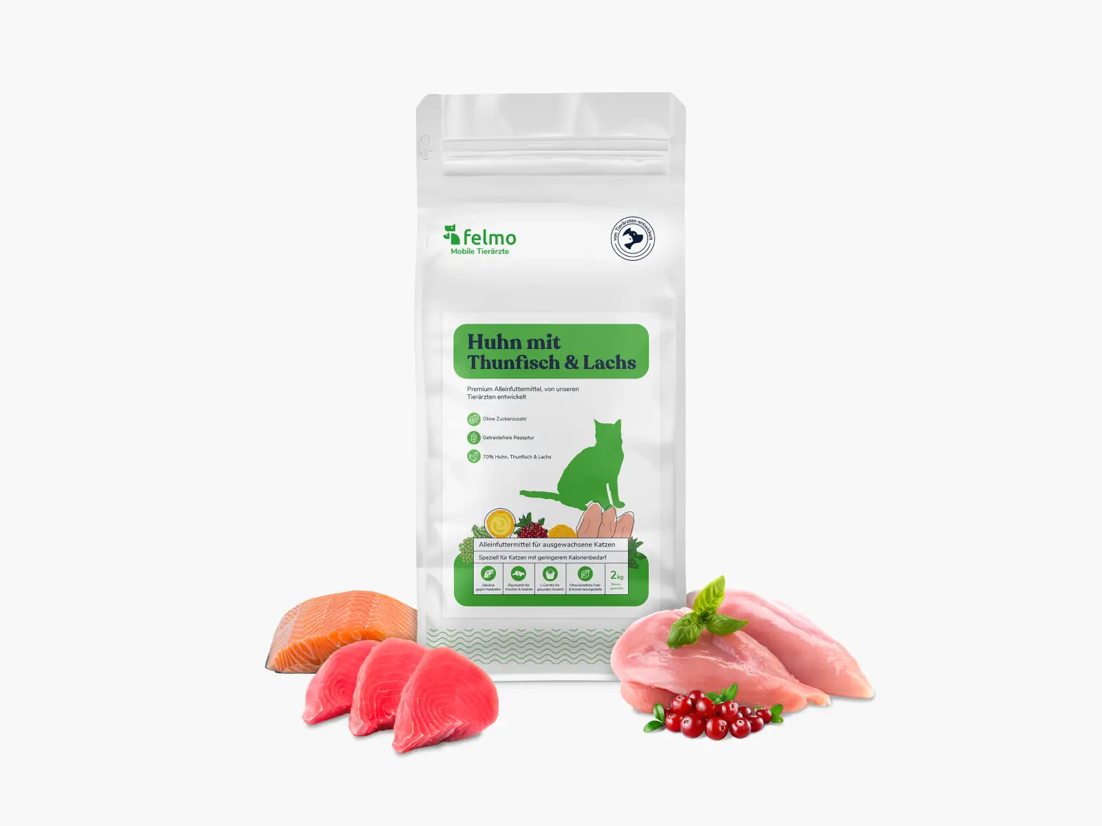 Trockenfutter mit Huhn & Lachs für Katzen (2kg)